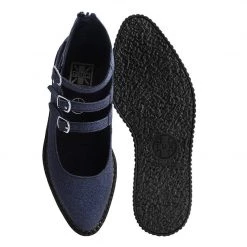 A3012L Women Black Glitter 3-Strap Pointed Mary Jane