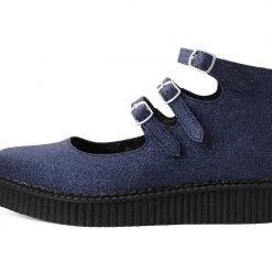 A3012L Women Black Glitter 3-Strap Pointed Mary Jane