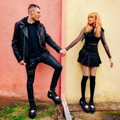 V3026 Back In Stock Black TUKskin™ & Pink Heart Mondo Creeper