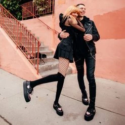 V3026 Back In Stock Black TUKskin™ & Pink Heart Mondo Creeper