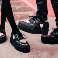 V3026 Back In Stock Black TUKskin™ & Pink Heart Mondo Creeper