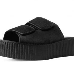 V3028L Black Velvet 2-Strap Slide Sandal Women