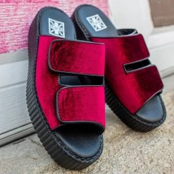 V3029L Burgundy Velvet 2-Strap Slide Sandal Women