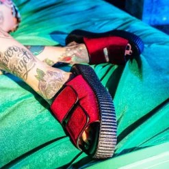 V3029L Burgundy Velvet 2-Strap Slide Sandal Women