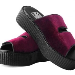 V3029L Burgundy Velvet 2-Strap Slide Sandal Women