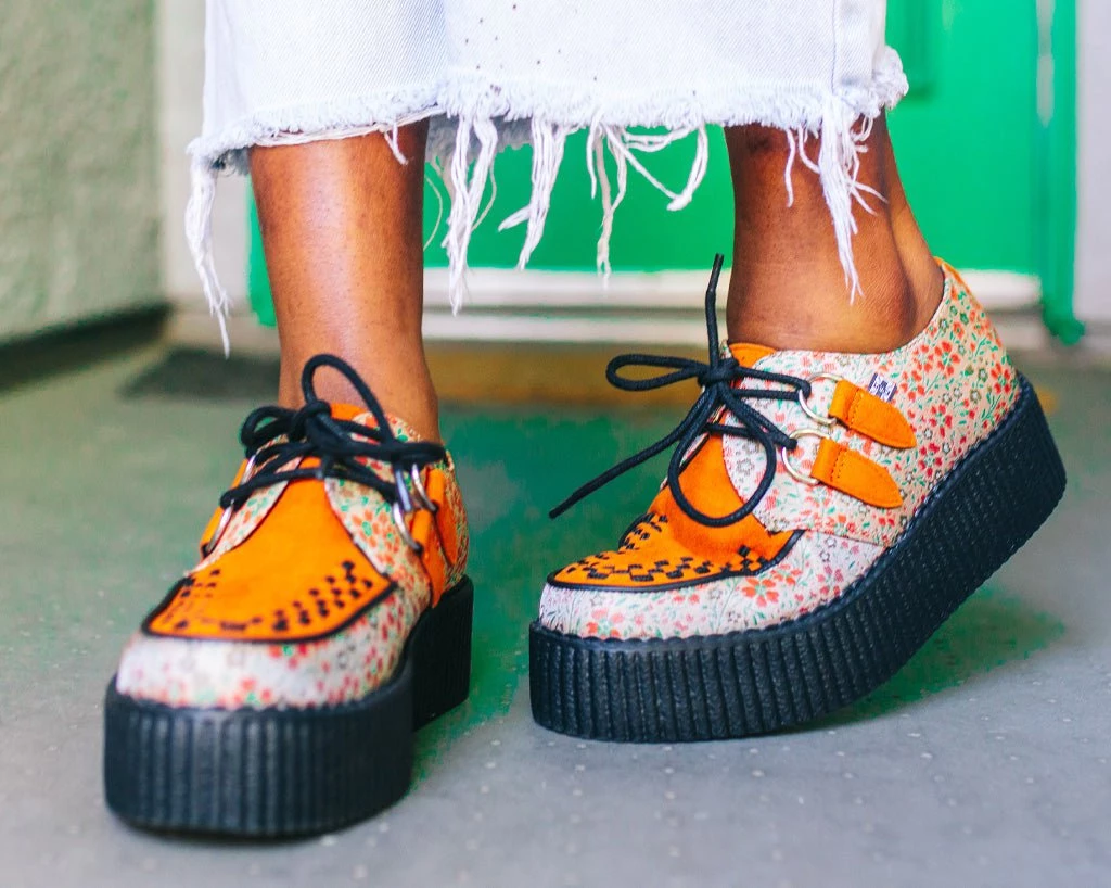 V3035 Orange & Beige Floral D-Ring Viva Creeper Women