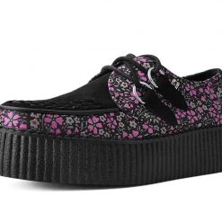 V3036 Women Black & Pink Floral D-Ring Viva Creeper
