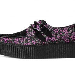 V3036 Women Black & Pink Floral D-Ring Viva Creeper