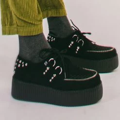 V3075 Black Suede Zipper Studded Mondo Creeper New Arrivals