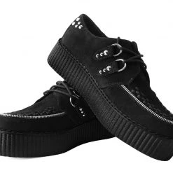 V3075 Black Suede Zipper Studded Mondo Creeper New Arrivals