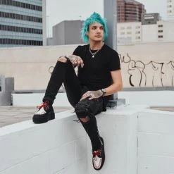 V3078 New Arrivals Black & White TUKskin™ Red Interlace Creeper