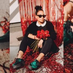 V8535 Women Emerald Green Velvet Viva Mondo Creeper