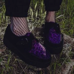 V9685 Black & Purple Leopard Monk Buckle Viva Mondo Creeper