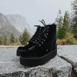 V9758L Women Black Velvet 7-Eye Viva Mondo Boot