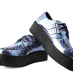 V9782 Chrome Oil Slick Patent D-Ring Interlace Viva Mondo Creeper Women