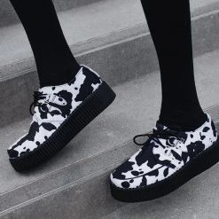 V9810 Black & White Cow Print D-Ring Interlace Viva Mondo Creeper