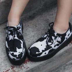 V9810 Black & White Cow Print D-Ring Interlace Viva Mondo Creeper