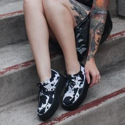 V9810 Black & White Cow Print D-Ring Interlace Viva Mondo Creeper