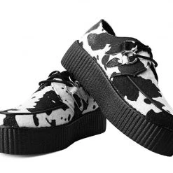 V9810 Black & White Cow Print D-Ring Interlace Viva Mondo Creeper