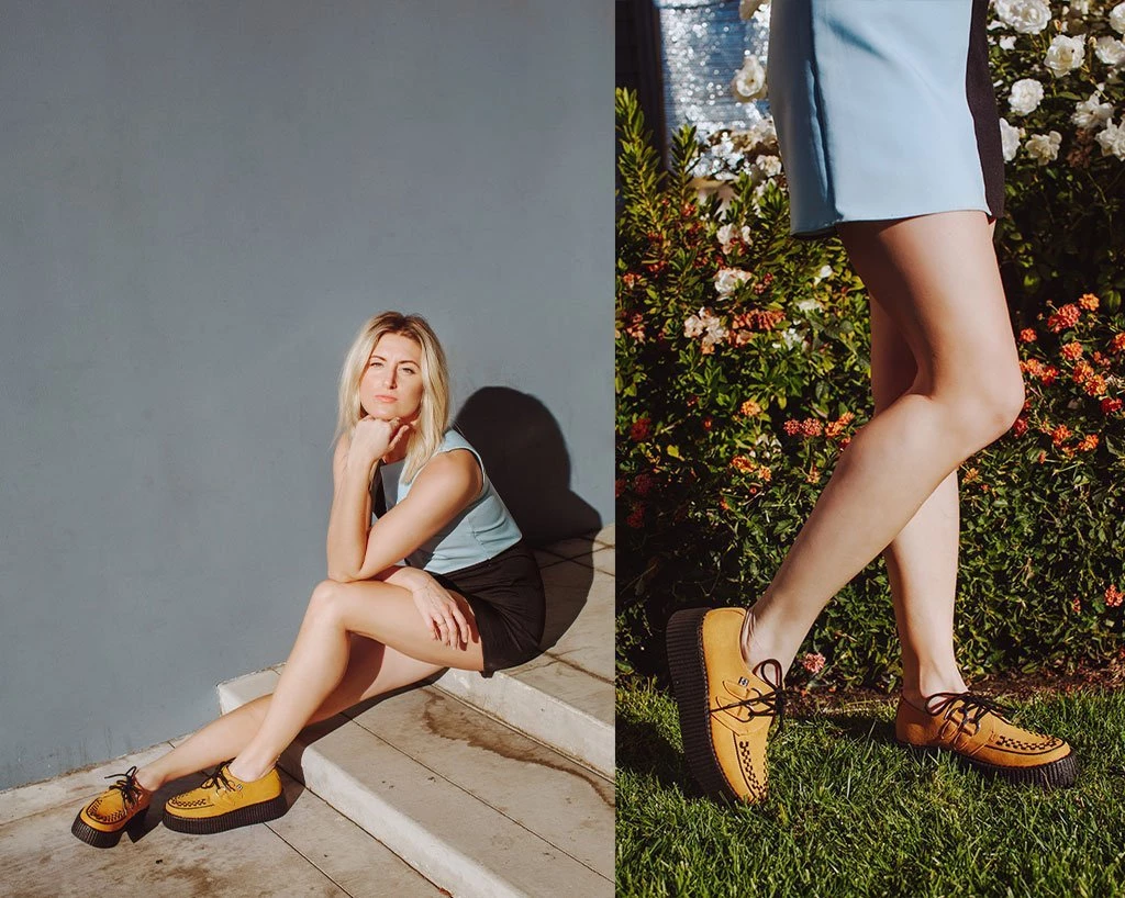 V9851 Mustard Faux Suede D-Ring Interlace Viva High Creeper Women