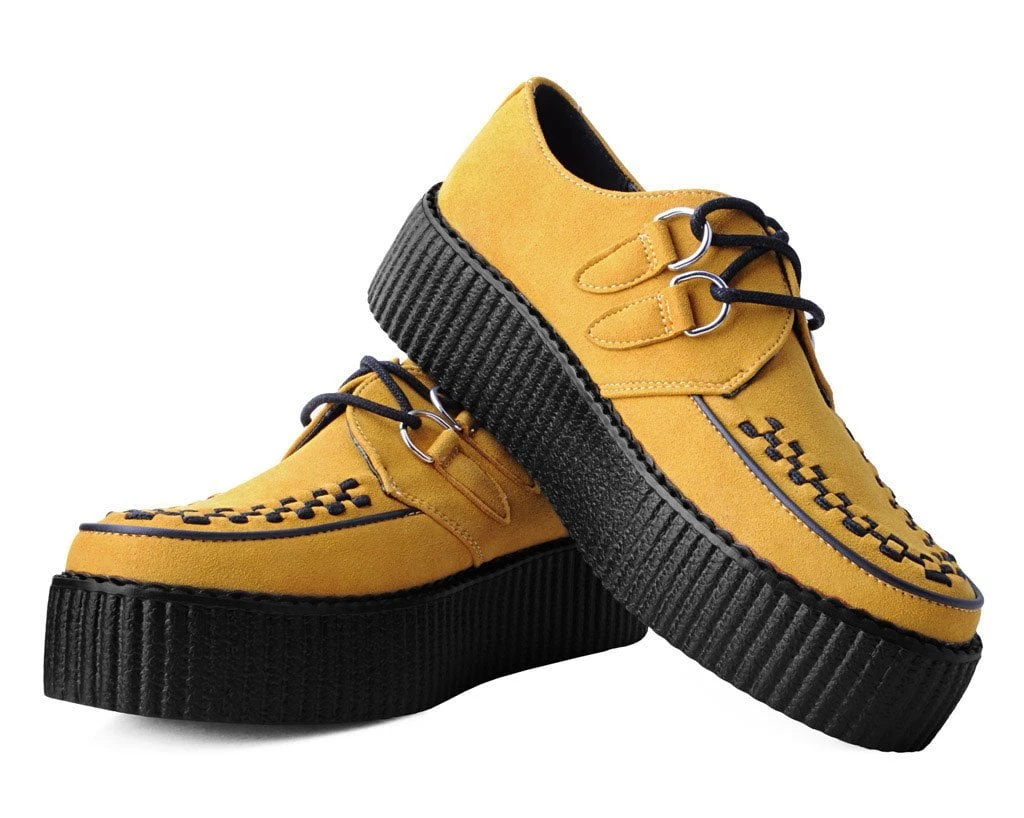 V9851 Mustard Faux Suede D-Ring Interlace Viva High Creeper Women