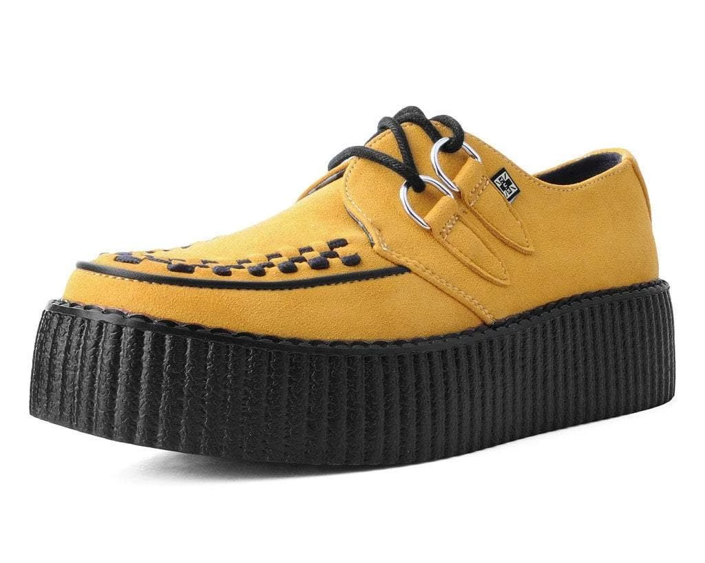 V9851 Mustard Faux Suede D-Ring Interlace Viva High Creeper Women
