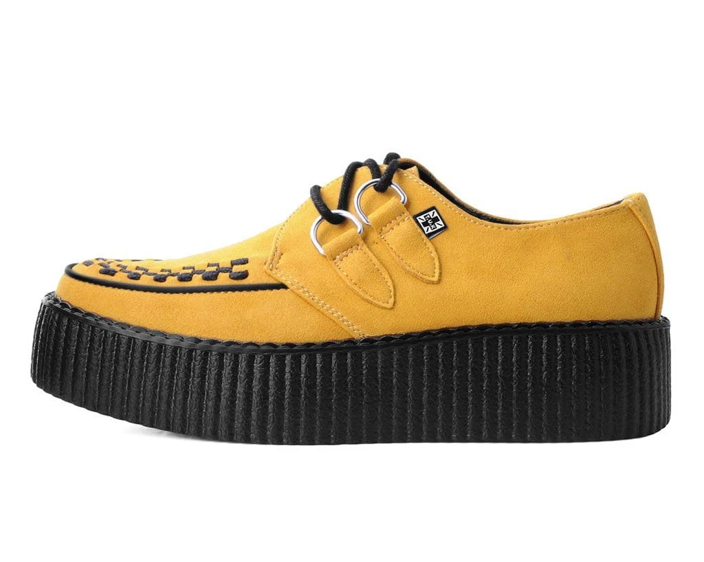 V9851 Mustard Faux Suede D-Ring Interlace Viva High Creeper Women