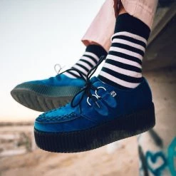 V9914 Women Royal Blue Velvet Interlace Mondo Creeper