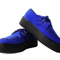 V9914 Women Royal Blue Velvet Interlace Mondo Creeper