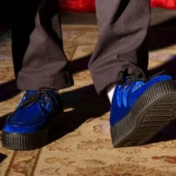 V9914 Women Royal Blue Velvet Interlace Mondo Creeper