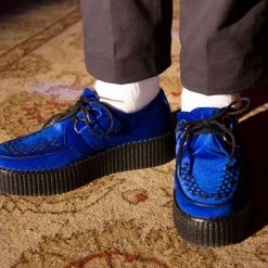 V9914 Women Royal Blue Velvet Interlace Mondo Creeper