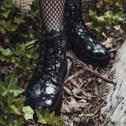 V9916 Black & Silver Rose Print Boot Women