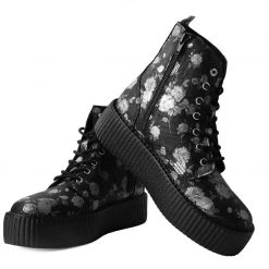 V9916 Black & Silver Rose Print Boot Women