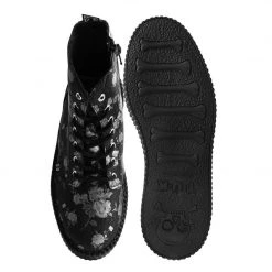 V9916 Black & Silver Rose Print Boot Women