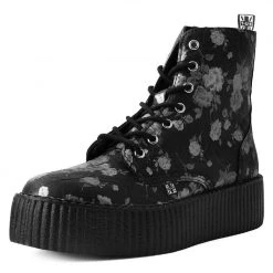 V9916 Black & Silver Rose Print Boot Women