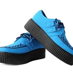 V9919 Women Teal Faux Suede Interlace Mondo Creeper
