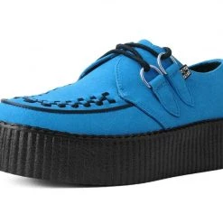 V9919 Women Teal Faux Suede Interlace Mondo Creeper
