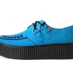 V9919 Women Teal Faux Suede Interlace Mondo Creeper