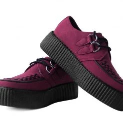 V9921 Women Burgundy Faux Suede Interlace Mondo Creeper
