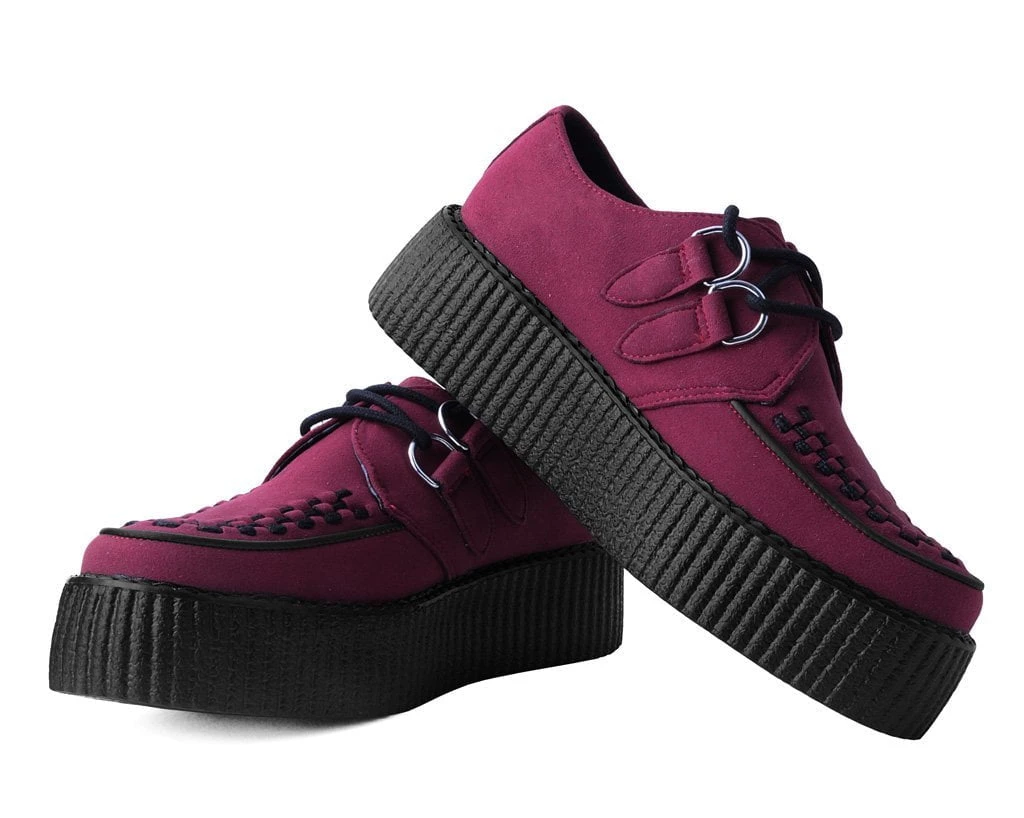 V9921 Women Burgundy Faux Suede Interlace Mondo Creeper