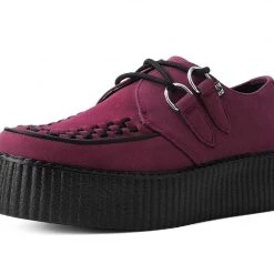 V9921 Women Burgundy Faux Suede Interlace Mondo Creeper