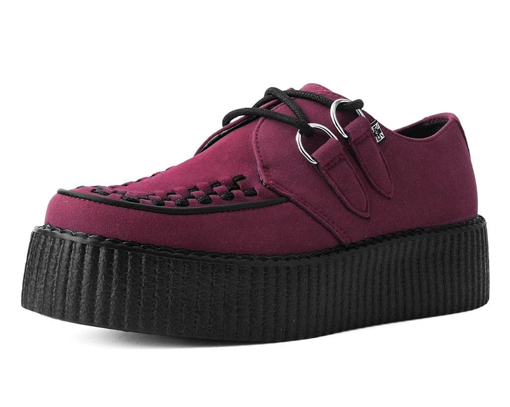 V9921 Women Burgundy Faux Suede Interlace Mondo Creeper