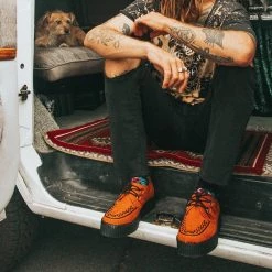 V9922 Women Burnt Orange Faux Suede Interlace Mondo Creeper