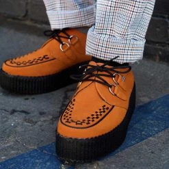 V9922 Women Burnt Orange Faux Suede Interlace Mondo Creeper