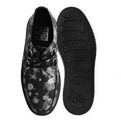 V9923 Black & Silver Rose Print D-Ring Mondo Creeper Women