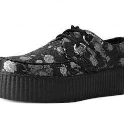 V9923 Black & Silver Rose Print D-Ring Mondo Creeper Women