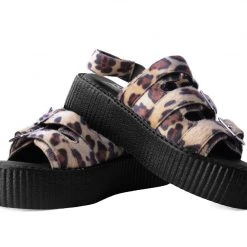 V9957L Tan Leopard 3-Buckle Mondo Sandal Women