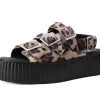 V9957L Tan Leopard 3-Buckle Mondo Sandal Women