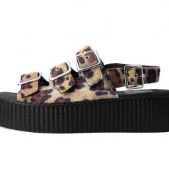 V9957L Tan Leopard 3-Buckle Mondo Sandal Women