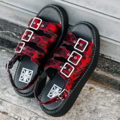 V9958L Women Burgundy Leopard 3-Buckle Mondo Sandal